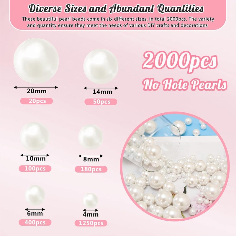 MACIOZE 2000PCS Pearls for Crafting, Ivory No Hole Beads for Centerpieces Vases, Assorted Sizes Bulk Fake Pearls Beads for Vase Filler, Candles Centerpiece, DIY Crafts, Jewelry Making (4/6/8/10/14/20mm) - Image 2